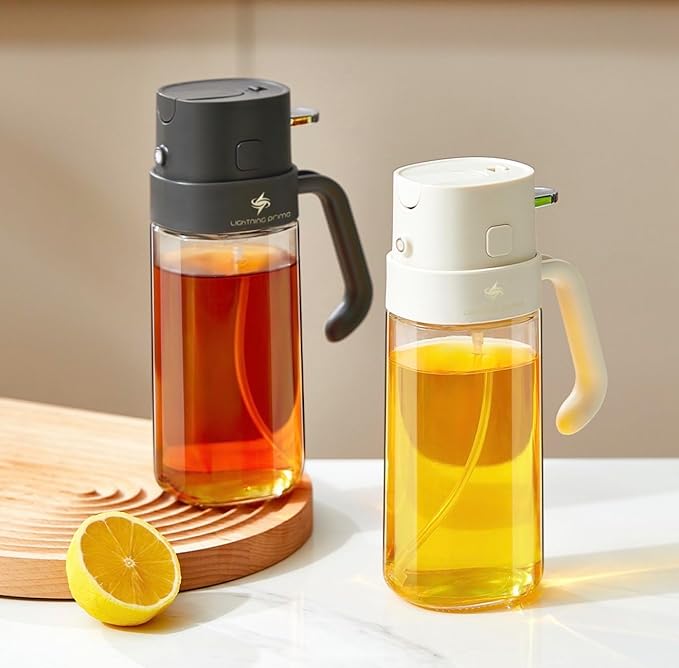 2 IN 1 Oil Dispenser, with Pour System, White and Black, Ergonomic Handle, Modern Design, for Cooking Oil, Salad Dressing, BBQ Sauce (White)