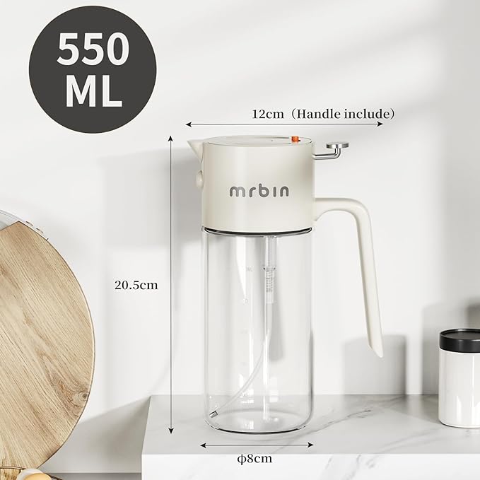 MRBIN 2 in 1 Olive Oil Dispenser Spray and Pour, 550ml / 18.5oz Food Grade Glass Avocado Mist Bottle, Vinegar refillable Dressing Container for Air Fryer, Salad, Frying, BBQ Nonstick Cooking