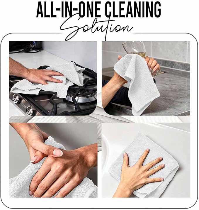 RIVERSIDE Pack of 60 Wash Cloths for Showering, 12 x 12 Inches, Super Soft & Absorbent, 100% Cotton Washcloths Premium Quality Flannel Face Cloths for Bathroom, Gym, Spa (White, 60 Pack)