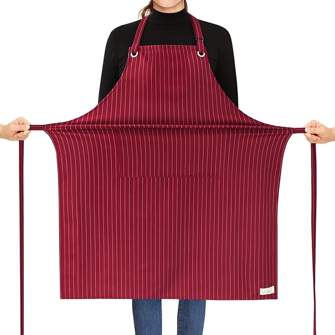 ROTANET Stripe Stretch Apron for Men Women Chef Big and Tall Large Striped Aprons with Pockets for Kitchen Cooking Waterproof