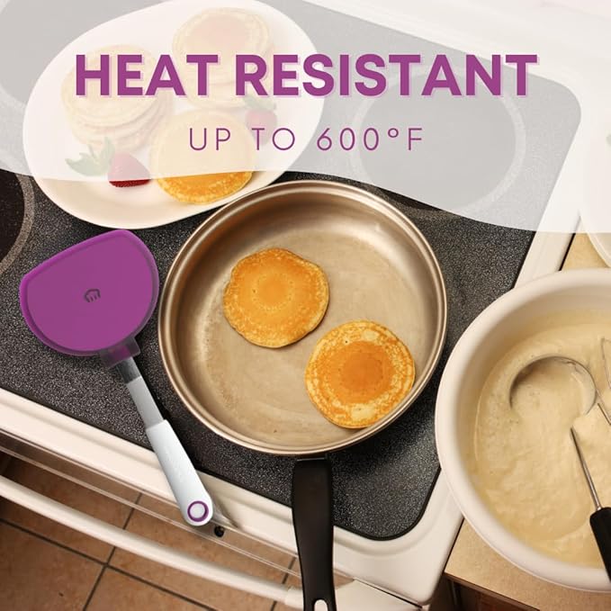 Wide Pancake Spatula Flipper - Heat Resistant Extra Large Silicone Turner for Non-Stick Cookware & Griddle - Perfect for Crepes & Eggs - Ideal Big Baking Tool for Women Who Love to Bake by KPKitchen