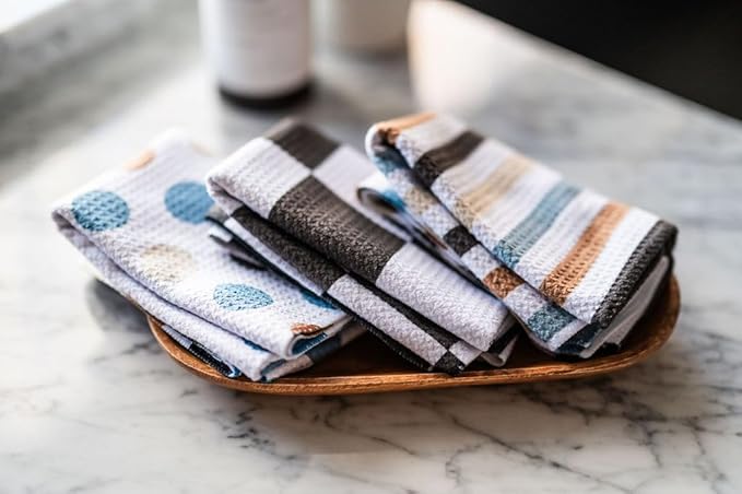 || 3 Pack Double Sided || Kitchen Towels || Dish Towels || Highly Absorbent || Hanging Loop || Dish Cloths || Modern || Designer Prints (dots,Stripes,Checkered)
