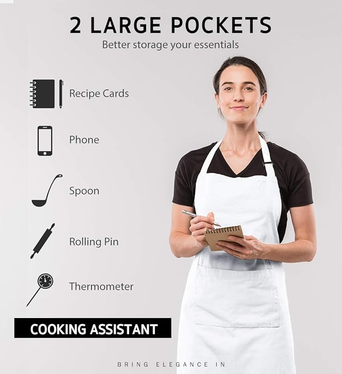 Syntus 12 Pack Bib Apron, Unisex Aprons Adjustable 100% Cotton with 2 Pockets Cooking Kitchen Aprons for Women Men Chef, BBQ Drawing Apron Bulk, White
