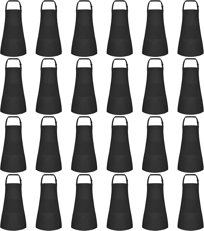 24 Pack Kids Apron Bulk with 2 Pockets Adjustable Chef Art Apron Kids Painting Aprons for Cooking Baking Painting Crafting Grilling Activity（Black）