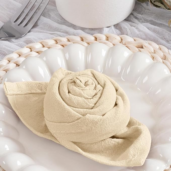 MLMC 8 Pack Champagne Cloth Napkins Rustic Washable Cotton Linen Napkins Set of 8 17"x17" Reusable Dinner Napkins Cloth for Wedding Bridal Shower Party Gathering Everyday Use