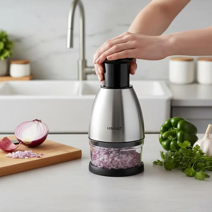 Manual Vegetable Dicer - Efficient Stainless Steel Hand Chopper for Onions, Garlic, Tomatoes, Nuts, Herbs, Salad. Perfect Kitchen Gadget for Fast, Easy Food Prep. Dishwasher Safe.