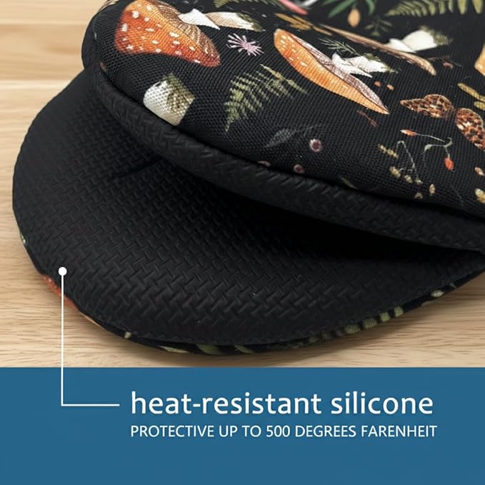 Mushroom Mini Silicone Oven Mitts 2-Pack Set, Heat Slip Resistant Kitchen Gloves, Soft Oven Mittens for Baking & Cooking