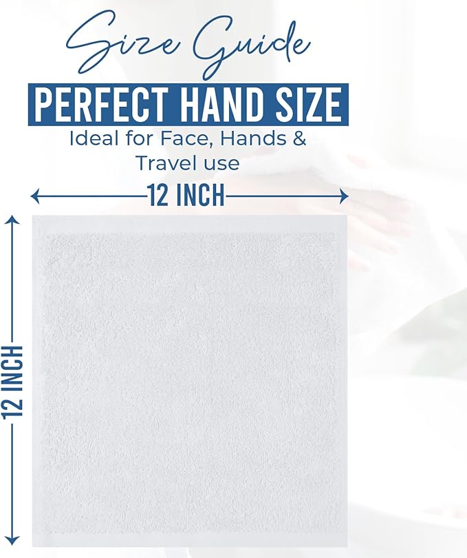 DAN RIVER 24 Pack Wash Cloths for Showering [12x12] - 100% Cotton Washcloths Premium Quality Flannel Face Cloths for Bathroom, Highly Absorbent and Soft Feel Wash Clothes, White