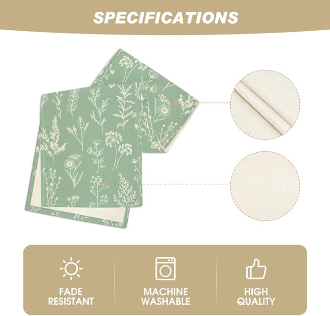 Artoid Mode Sage Green Leaves Flowers Spring Table Runner, Seasonal Kitchen Dining Table Decoration for Home Party Decor 13x90 Inch
