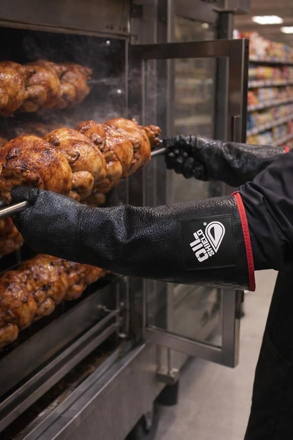 Oil Shield 18" High Heat Neoprene Glove, Fryer Filtration Glove, 450 Degree Temp Rating, Cotton Liner, Food Service Safety (Size Large)
