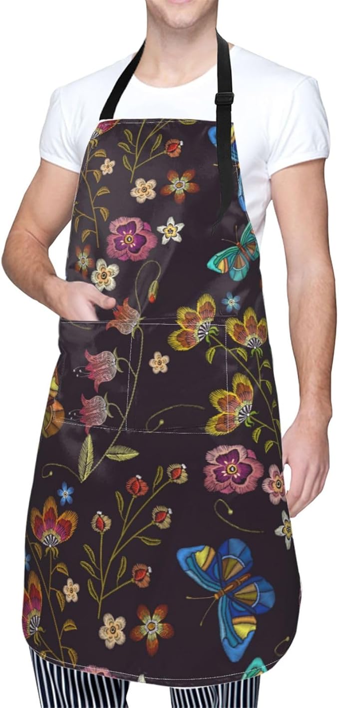 Perinsto Waterproof Apron With 2 Pockets Kitchen Chef Aprons Bibs For Cooking Baking Painting Gardening Grooming