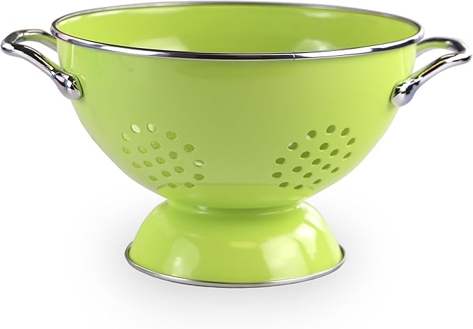 Reston Lloyd, 1.5 Quart Powder Coated Steel Kitchen Strainer Basket for draining Pasta, Vegetable and Fruit, Chrome Handles and Wide Stable Base, Lime