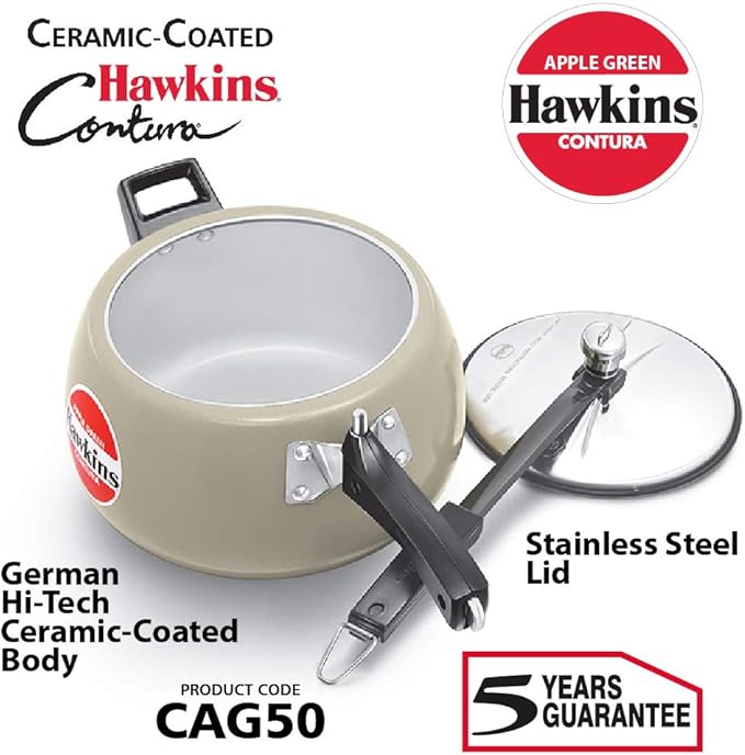 Hawkins Ceramic Coated Contura Pressure Cooker, 5 L, Apple Green