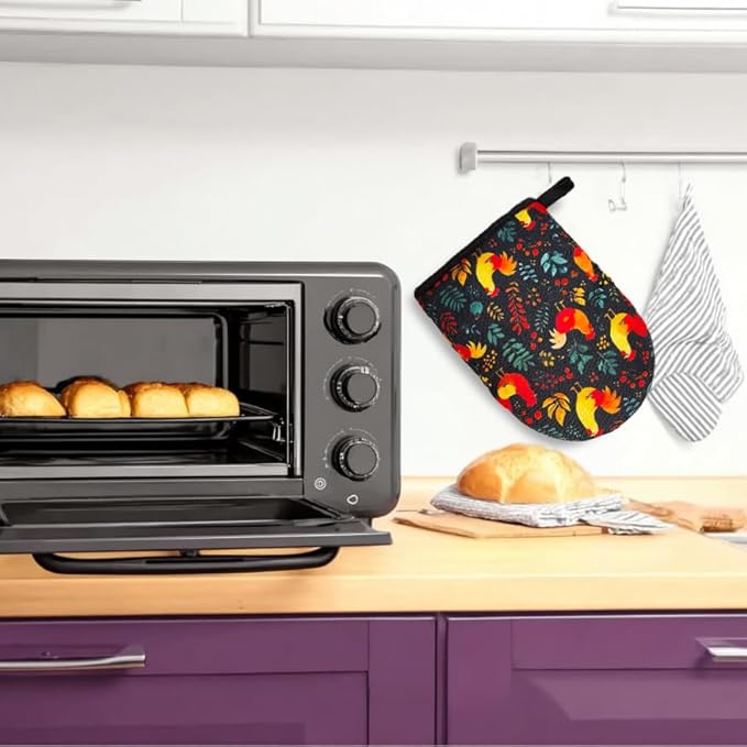 Rooster Oven Mitts, High Heat Resistant Kitchen Oven Gloves, Mini Silicone Oven Mitts, Non-Slip Grip Surfaces and Hanging Loop for Grilling, Baking, Cooking and Microwave, Gift