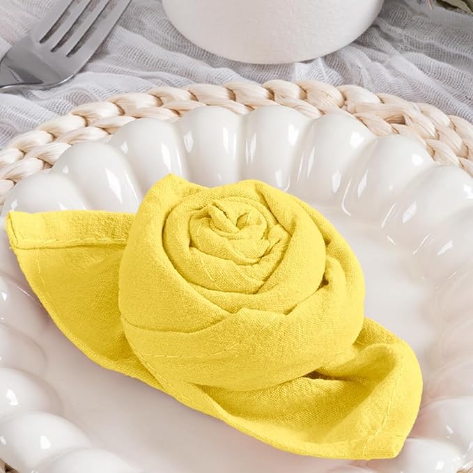 MLMC 8 Pack Yellow Linen Napkins Rustic Washable Cotton Linen Napkins Bulk Set of 8 17"x17" Reusable Dinner Napkins Cloth for Wedding Bridal Shower Gathering Party Everyday Use