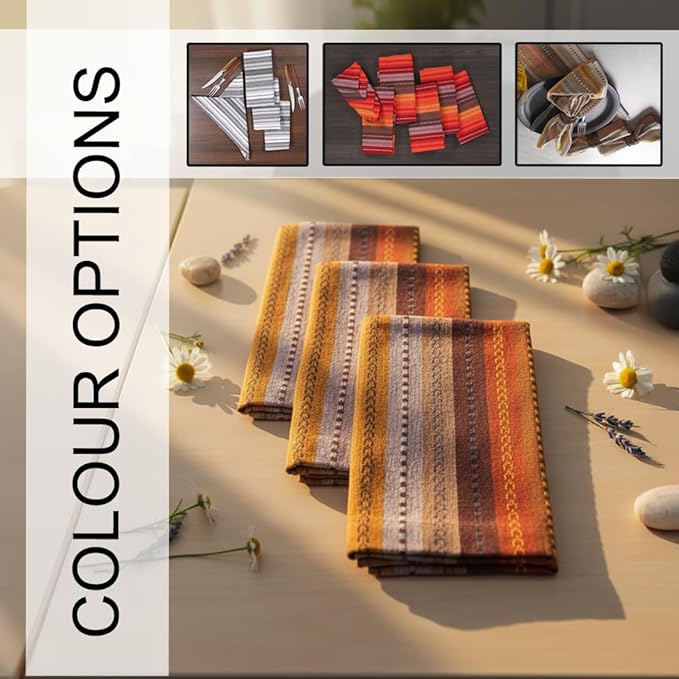 LFH Home Cotton Rich Cloth Salsa Napkin Set of 24 Washable Soft Durable Striped Table Napkins for Dining Wedding, Daily Use Reusable Eco-Friendly Napkins for Elegant Table Settings(18x18)-Rust