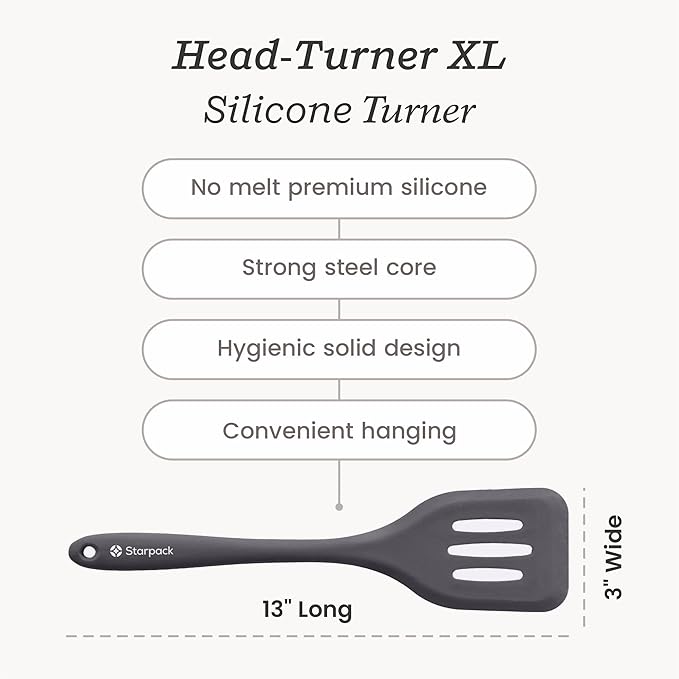 Starpack 'Head Turner' XL Premium Silicone Turner and Slotted Spatula - 13" Turner Spatula High Heat Resistant to 600°F - Silicone Slotted Spatulas for Cooking - Non Stick Rubber Turner Spatulas