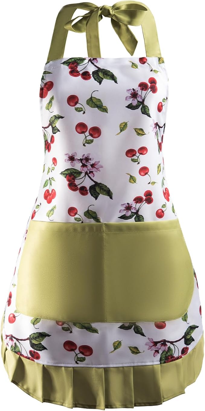 Vintage Floral Apron for Women with Functional Pockets Adjustable Neck Strap for Cooking Baking Mother's Gift