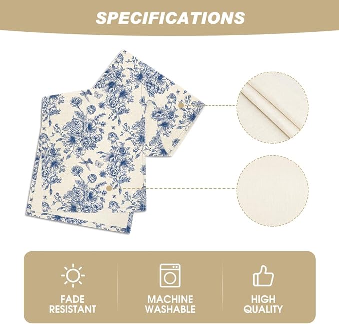 Artoid Mode Spring Navy Blue Floral Chinoiserie Table Runner, Seasonal Summer Kitchen Dining Table Decoration for Home Party Decor 13x90 Inch