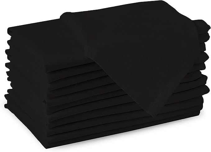 Encasa XO Jet Black Cloth Napkins Set of 6, 17"x17" | Solid Color Cotton Dinner Napkins | Washable & Reusable Wedding Napkins for Holiday Dinners, Party, & Everyday Table Decor