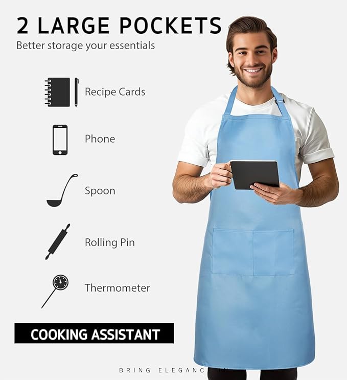 Syntus Apron for Men Women, Adjustable Cooking Kitchen Chef Aprons with 2 Pockets, Cotton/Polycotton/Polyester