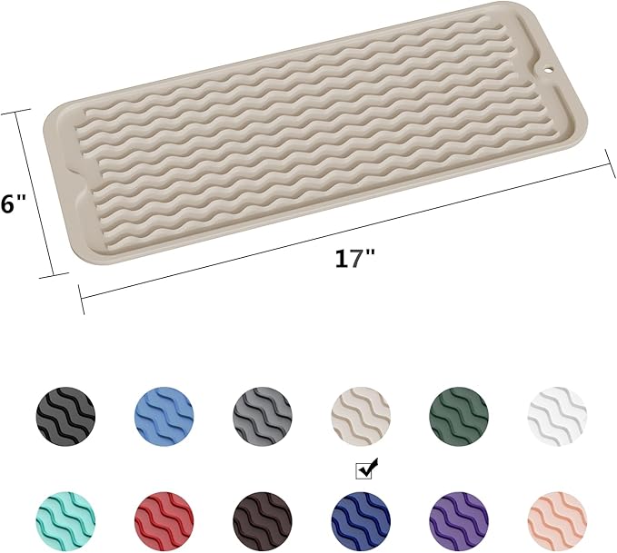 ZLR Silicone Sponge Holder & Sink Caddy Tray (6" x 17") - Narrow Dish Drying Mat for Kitchen Counter - Waterproof Soap Dispenser Organizer, Non-Slip Bathroom Vanity Tray (Cassava White)