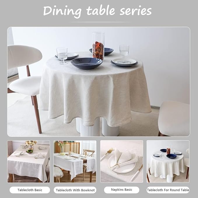Simple&Opulence Textured Tablecloth 100% Linen Table Cloth, Kitchen Dinning Tabletop Decoration, for Outdoor and Indoor Use (Round Linen, 60")