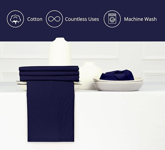 PurpleEssences Set of 12 Cloth Dinner Napkins 100% Cotton 18x18 Inch - Soft Durable Washable - Ideal for Farmhouse Party Spring Easter Summer - Perfect Everyday Use Table Linen - Navy Blue