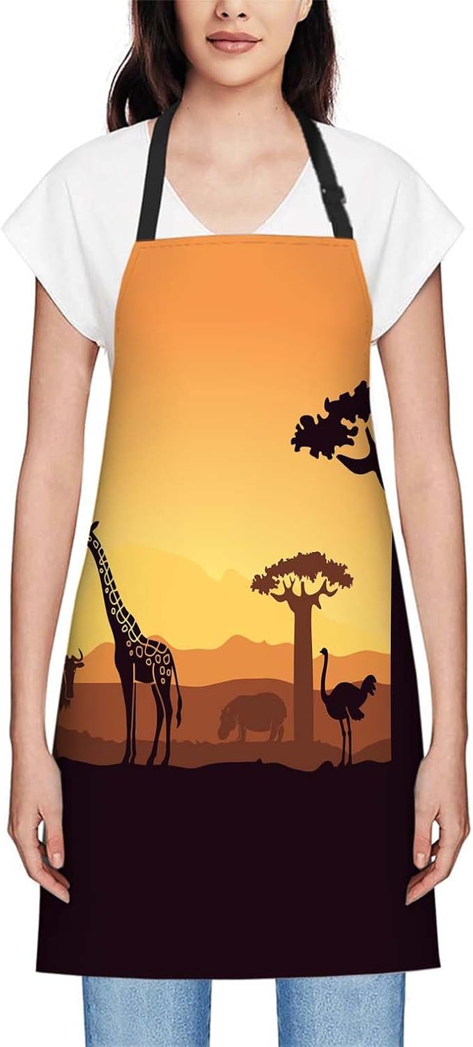 oFloral Wild Animals Apron Unisex Adjustable Bib Apron, Cooking Kitchen Chef Apron, Women Men Apron for Home Kitchen, Restaurant, Coffee house