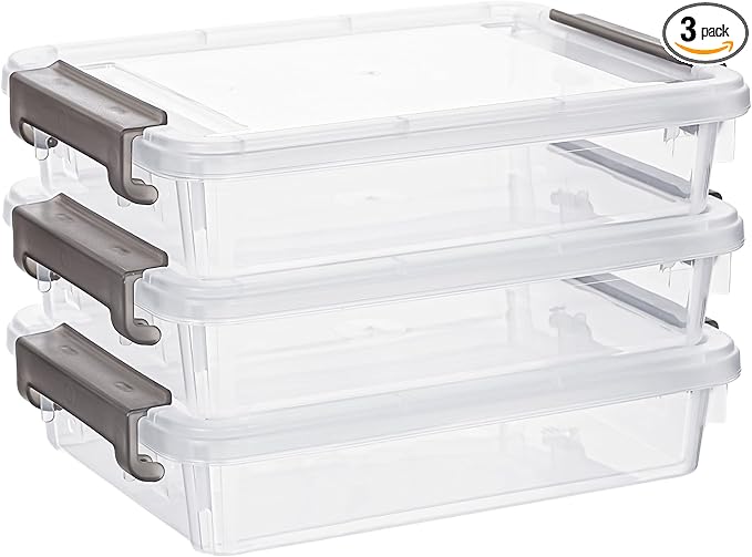Citylife 3 PCS Plastic Storage Bins with Latching Lids Portable Project Case Clear File Box Stackable Storage Containers for Organizing B5 Paper, Photo, Document, Scrapbook