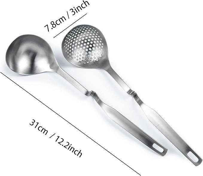 IMEEA Hot Pot Ladle Set Slotted Spoons for Cooking SUS304 Stainless Steel Soup Ladles for Serving, 12-Inch