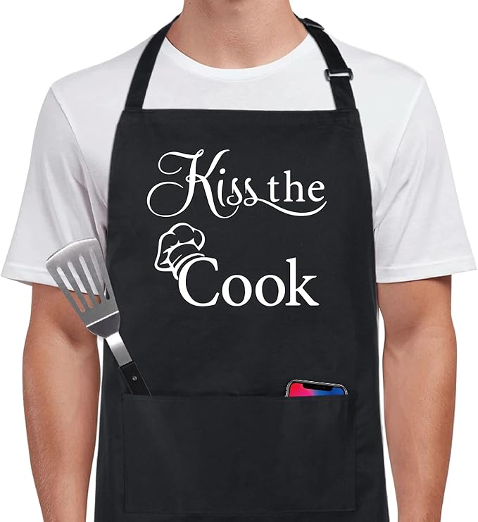 Xornis 100% Cotton Funny Apron with 2 Pockets for Men Women BBQ Grilling Adjustable Bib Black Aprons Gifts Cooking Kitchen
