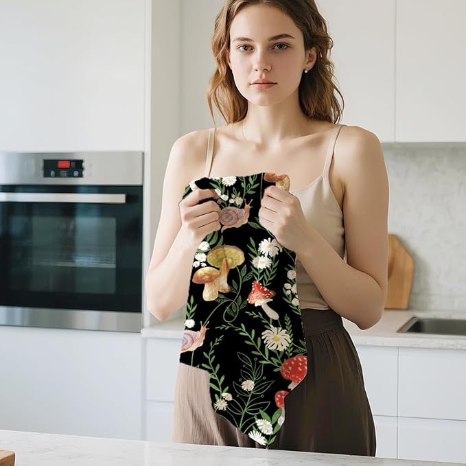 2Pcs Mushroom Kitchen Towels, Cute Botanic Floral Tea Towel Decorative Reusable Dish Hand Towels Mushroom Gifts for Cleaning Drying Women Mom Housewarming Gifts 14 x 24 Inch Kitchen Home Decor
