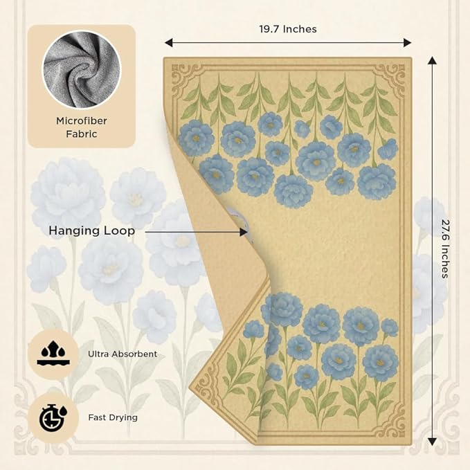 Easter Gift Kitchen Microfiber Waffle Tea Towels Set of 2 Absorbent & Fast Drying Dish Cloths for Cleaning,Vintage Floral Herbs Boho,Decorative Hand Towels for Bathroom, 20x28" (Vintage Blue Flower)