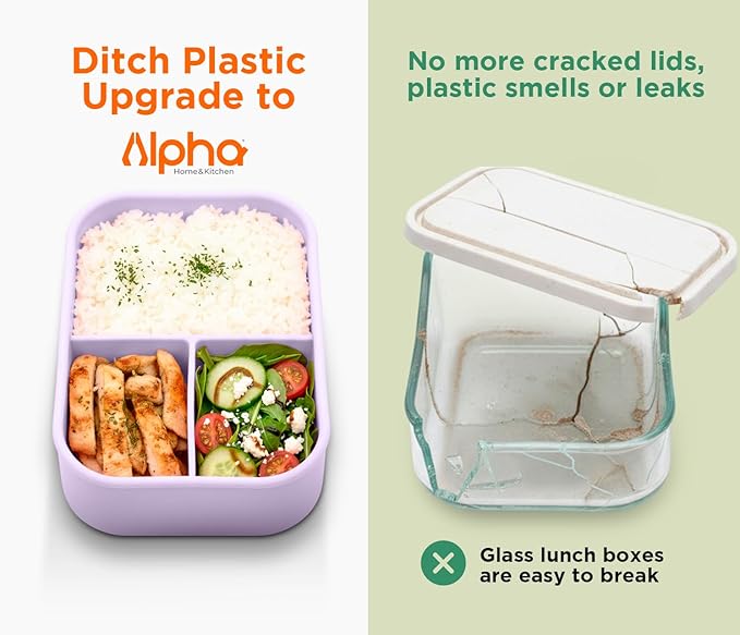 3 Compartment Silicone Bento Box for Kids – BPA Free Snack Container, Leak-Resistant School Lunch Box, Small Portions, Easy to Clean, Dishwasher Safe