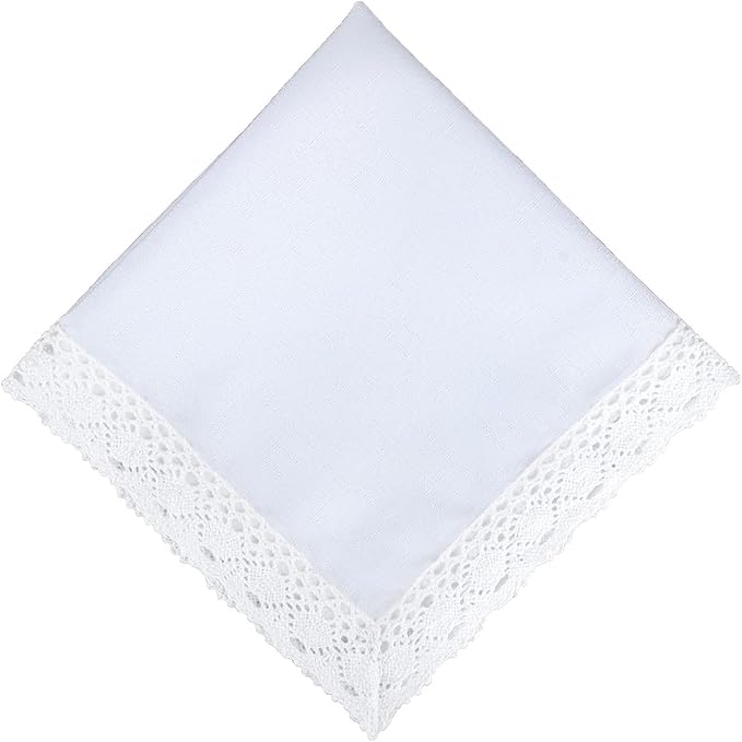 EHouseHome Dinner Cloth Napkins with Lace Trim Waterproof Spillproof Faux Linen Fabric Napkins,Set of 6, 18 x 18 Inch,White