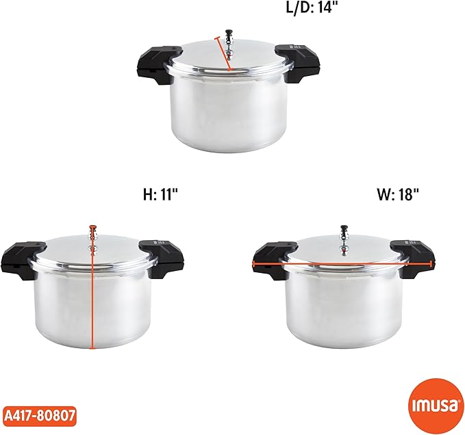 IMUSA USA A417-80807 16Qt Jumbo Stovetop Pressure Cooker with Regulator and Side Handles, Silver