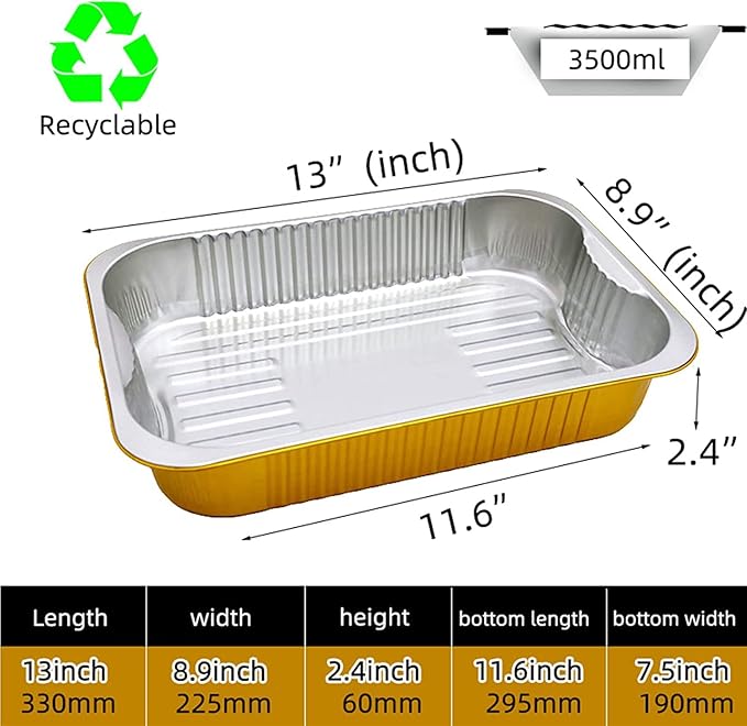 20pack 13 "x9 aluminum foil baking pan（3500ml） tray,steaming table tray, gold thickened disposable pot for cooking and heating