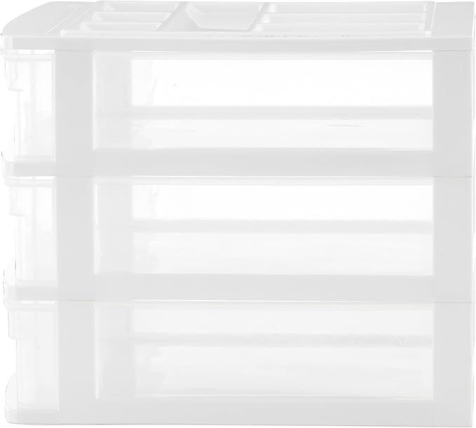 Gracious Living 3-Drawer Desktop and Countertop Organizer Drawer Set, White/Clear