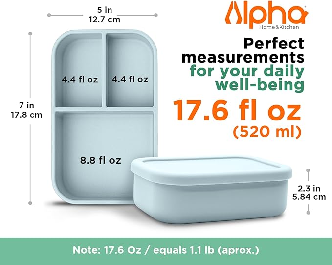 3 Compartment Silicone Bento Box for Kids – BPA Free Snack Container, Leak-Resistant School Lunch Box, Small Portions, Easy to Clean, Dishwasher Safe