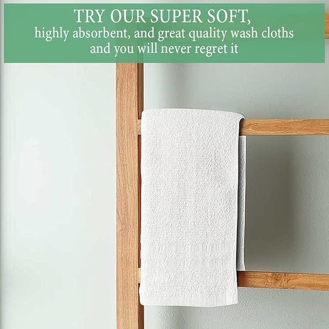 100% Cotton Washcloths 60 Pack|400 GSM|Soft Face & Body Washcloths|Highly Absorbent|12 x 12 Inches|White