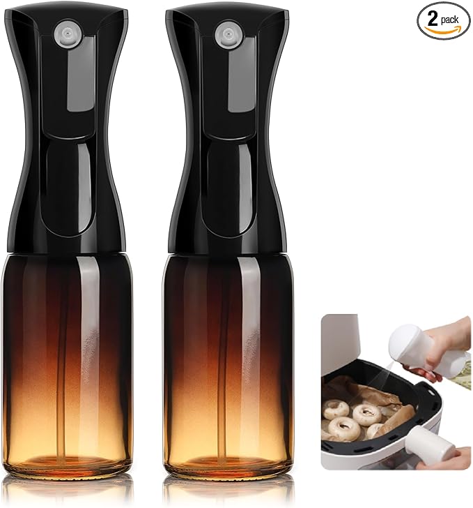 Mistifi Oil Sprayer 150ml glass bottle. Upgraded Version.Fine Mist Spray Bottle for Air Fryer, Olive Oil, Avocado Oil, Healthy Nonstick Frying, Commercial & Home Kitchen Use (2Pc Premium Dark Black)