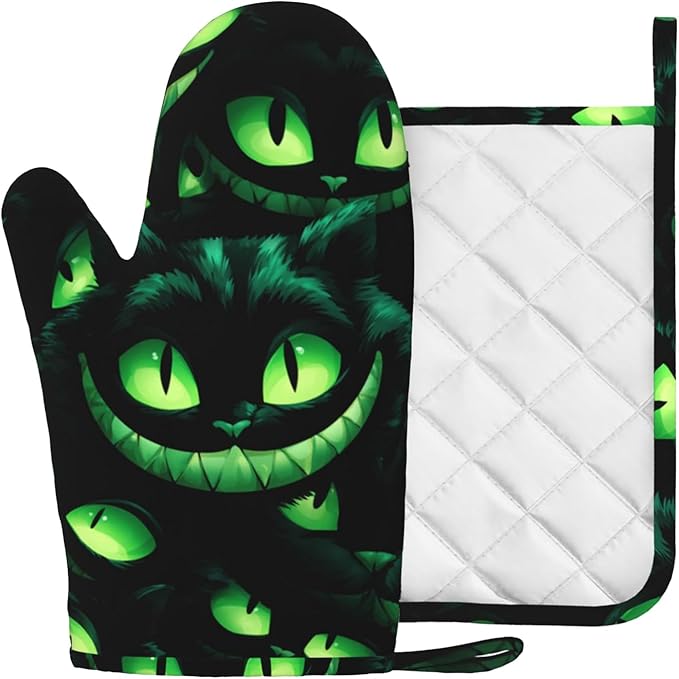 Halloween Ghost Face Heat-Resistant Oven Mitts and Pot Holder Smile Face Kitchen Non-Slip Silicone Cooking Microwave Gloves for BBQ Baking Grilling