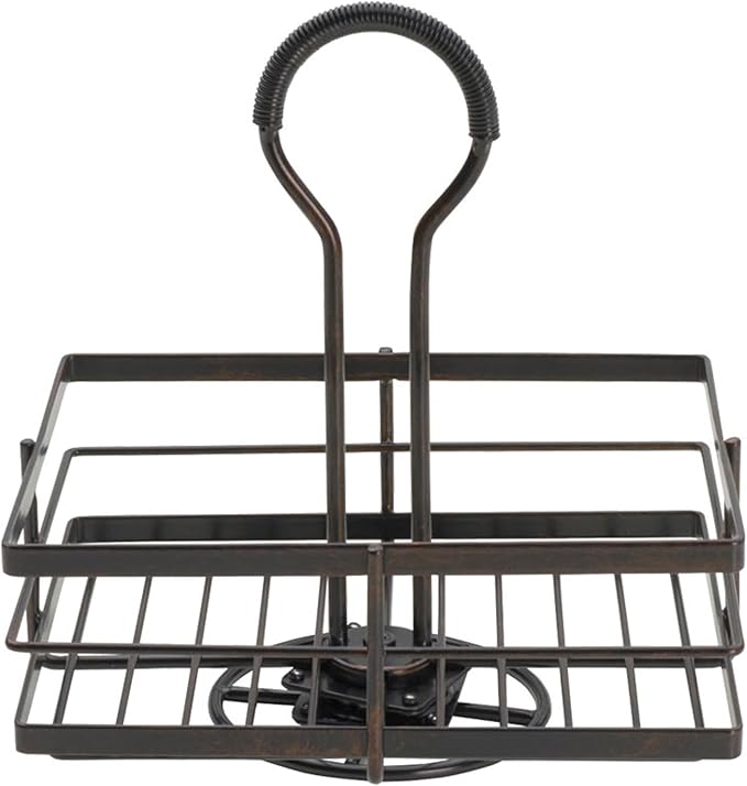 Gourmet Basics by Mikasa Nova Rotating Condiment Caddy, Handcrafted Iron and Acacia Wood Table Organizer with Spinning Platform and Carrying Handle, Contemporary Black Finish, 8.75 x 7 x 9.25 Inches