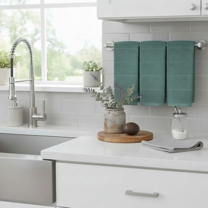 Serafina Home Dark Emerald Green Kitchen Hand Dish Towels: Oversized 28" x 18",100% Cotton Cloth Soft Cleaning Drying Absorbent Textured Design, Set of 3 Multipurpose for Everyday Use