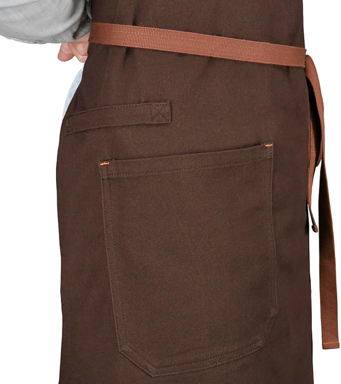 Chef Apron with Pockets, Professional Kitchen Cooking Grill BBQ Baking Apron for Men Women, Bib with Towel Loop and Adjustable Neck Strap (Brown)