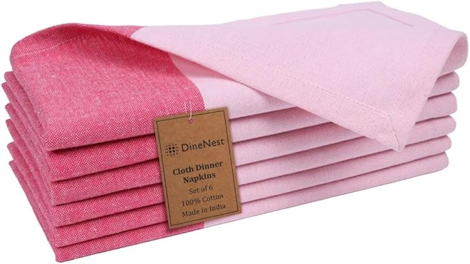 Cloth Dinner Napkins 100% Cotton Set of 6 - Soft Durable Reusable Table Napkins - for Dining Weddings Parties Holidays Easter and Everyday Use - 18x18 Inch Cloth Napkins Pink