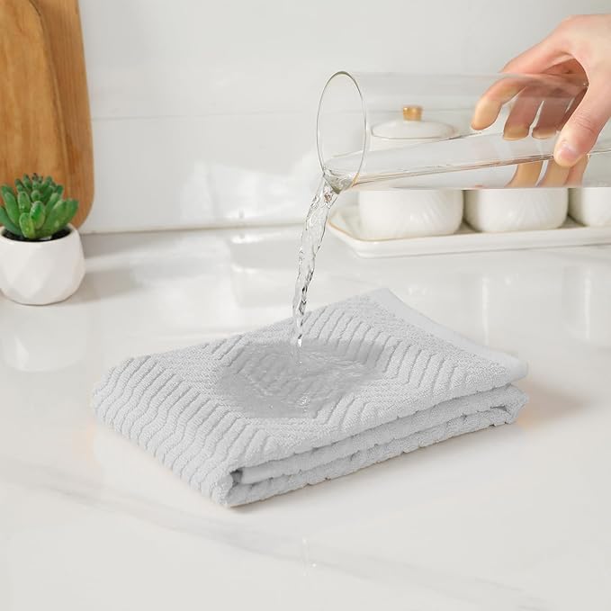 100% Cotton Kitchen Towels and Dishcloths Set, Pack of 8 Super Absorbent 16" x 25" Kitchen Towels and 13" x 13" Dish Cloths (400 GSM)
