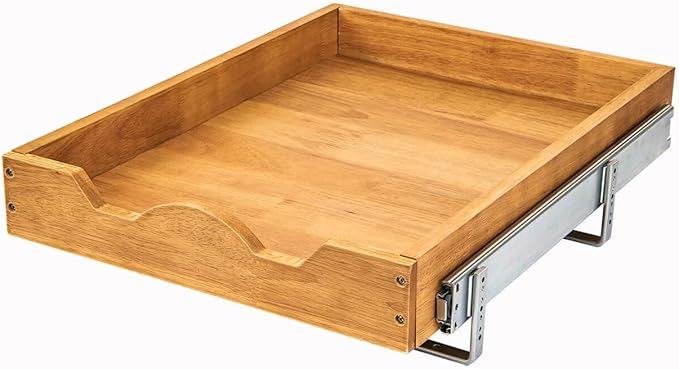 DINDON Pull Out Cabinet Organizer (11" W x 18" D) 1 Tier，Single Tier Oak Wood Under Cabinet Slide Out Shelf Drawer Box…
