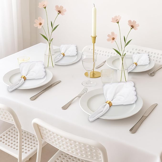 Ridhi Cloth Napkins 100% Pure Cotton Farmhouse Wedding Dinner Napkins Gift for Spring, Easter, Valentine, Holiday, Everyday Napkin (4-18" x 18" White with White Edge)